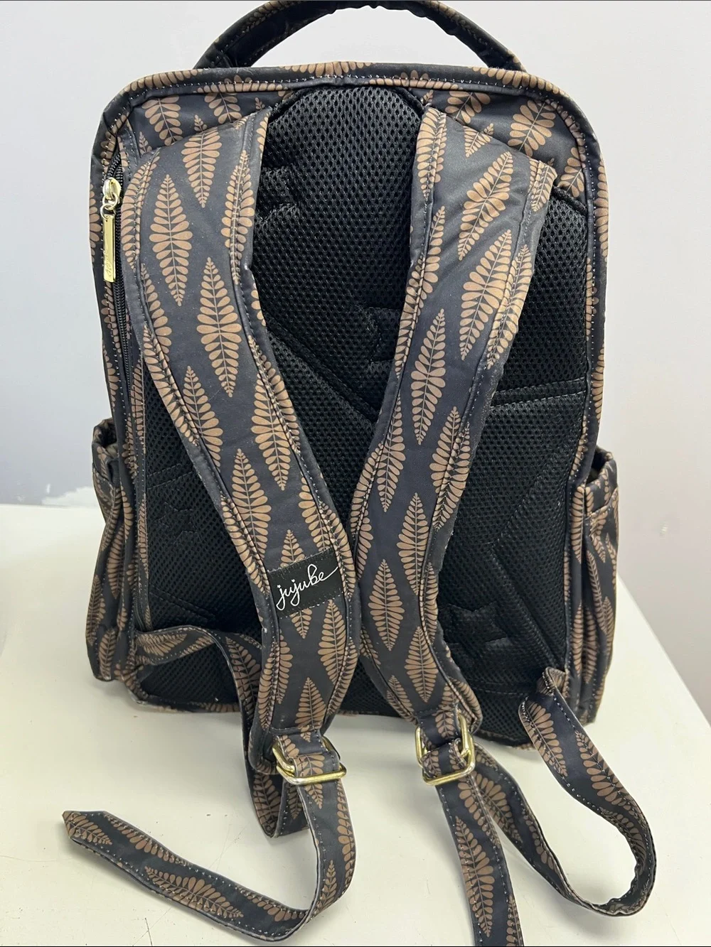 JuJuBe Patterned Diaper Backpack - Black & Gold Leaf Print